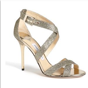 Jimmy Choo Gold Glitter Lottie Sandals 38.5